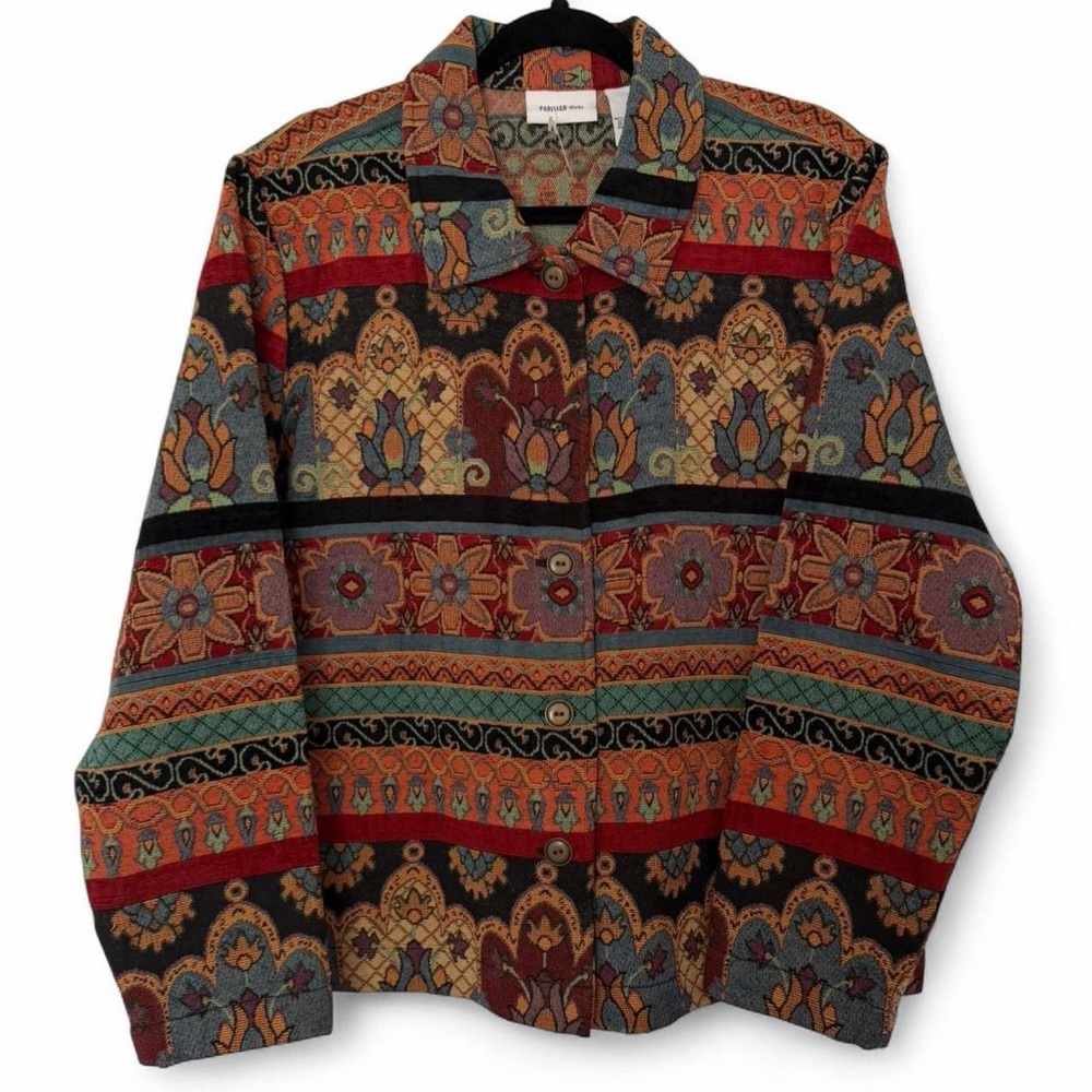 Vintage 90s floral embroidery abstract tapestry jacket size large